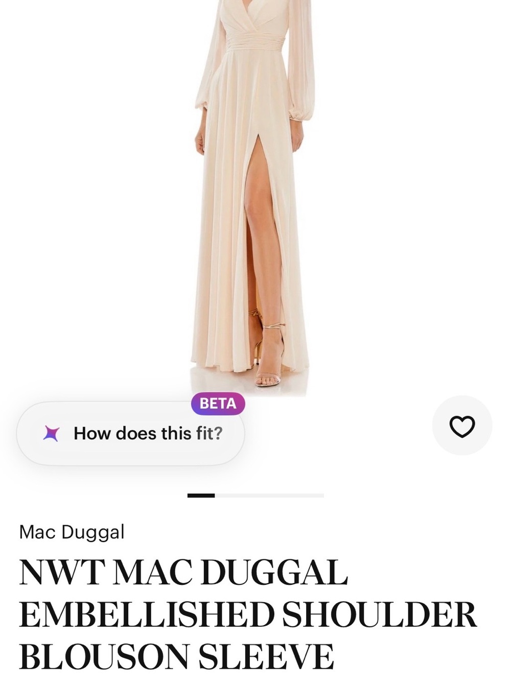 Mac Duggal Cream Plunging V-Neck Maxi Gown with Sheer Blouson Sleeves